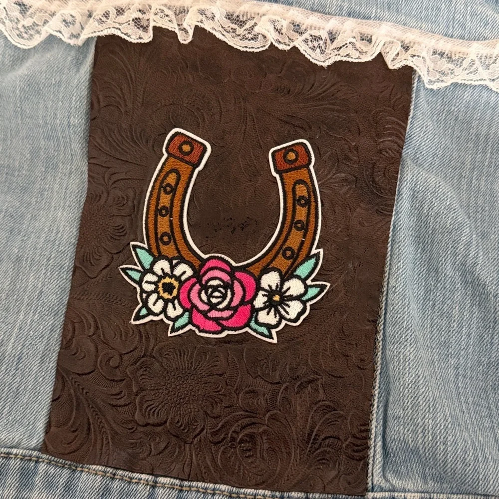 Toddler Girls Upcycled Western Denim Jacket Size 2T